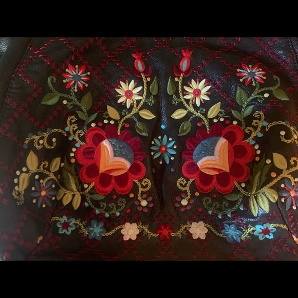 Isabella Fiore black leather embroidered large bag - Picture 2 of 13